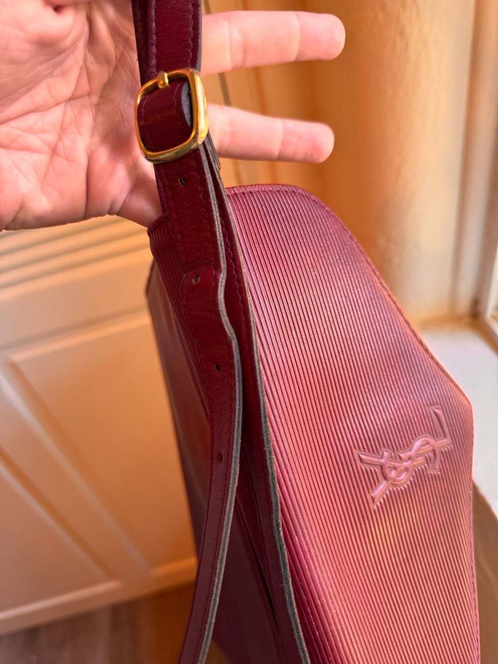 Vintage Yves Saint Laurent Red Leather Stripe Shoulder Bag - Picture 8 of 10